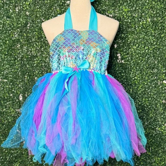 The Little Mermaid Costume Dress & Tiara Kids Size 7-8 NWOT Princess Outfit - Picture 6 of 11